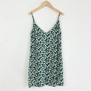 REFORMATION Marlowe Dark Green & White Mini Dress Sz M V-Neck Strappy Floral